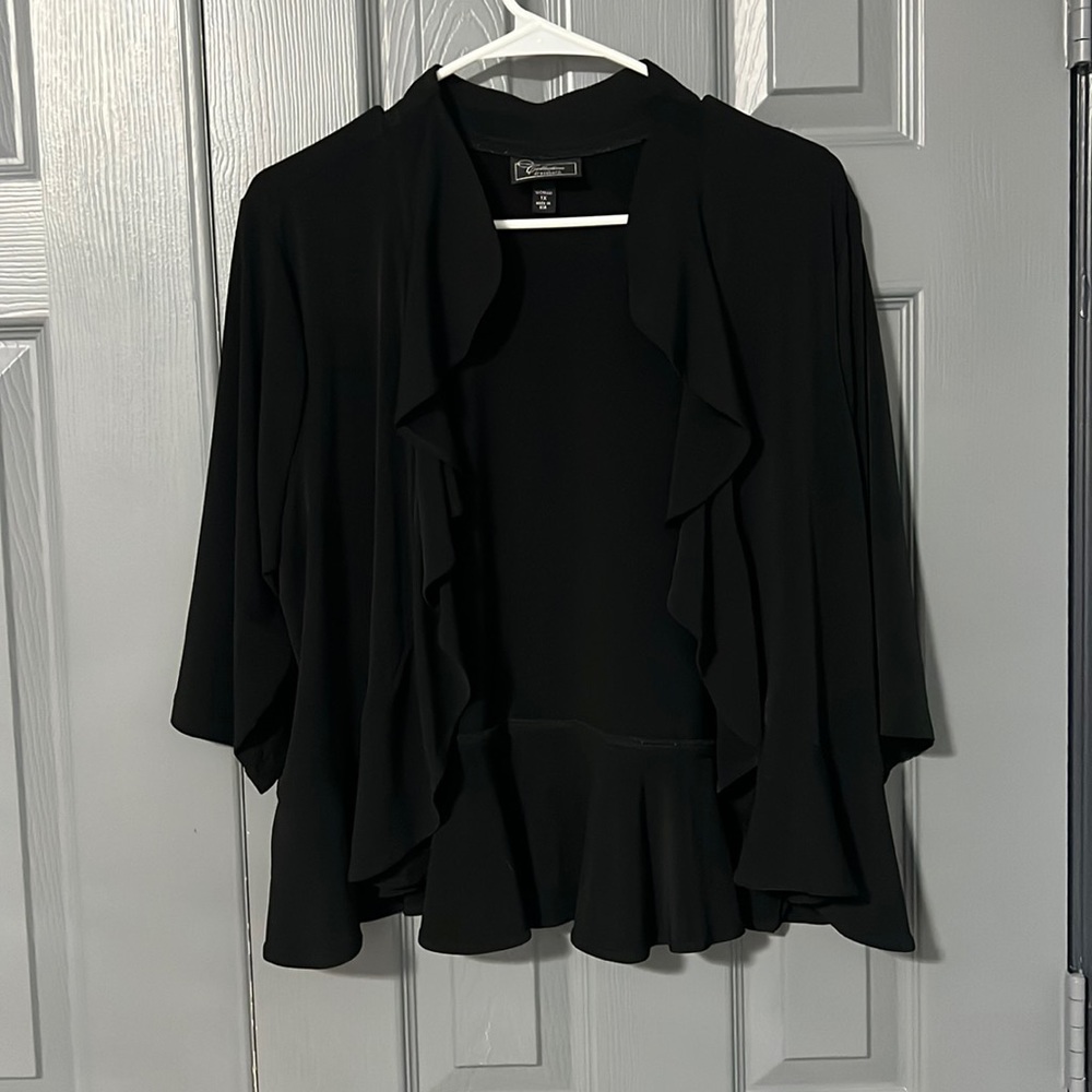 Black ruffle silky cardigan.